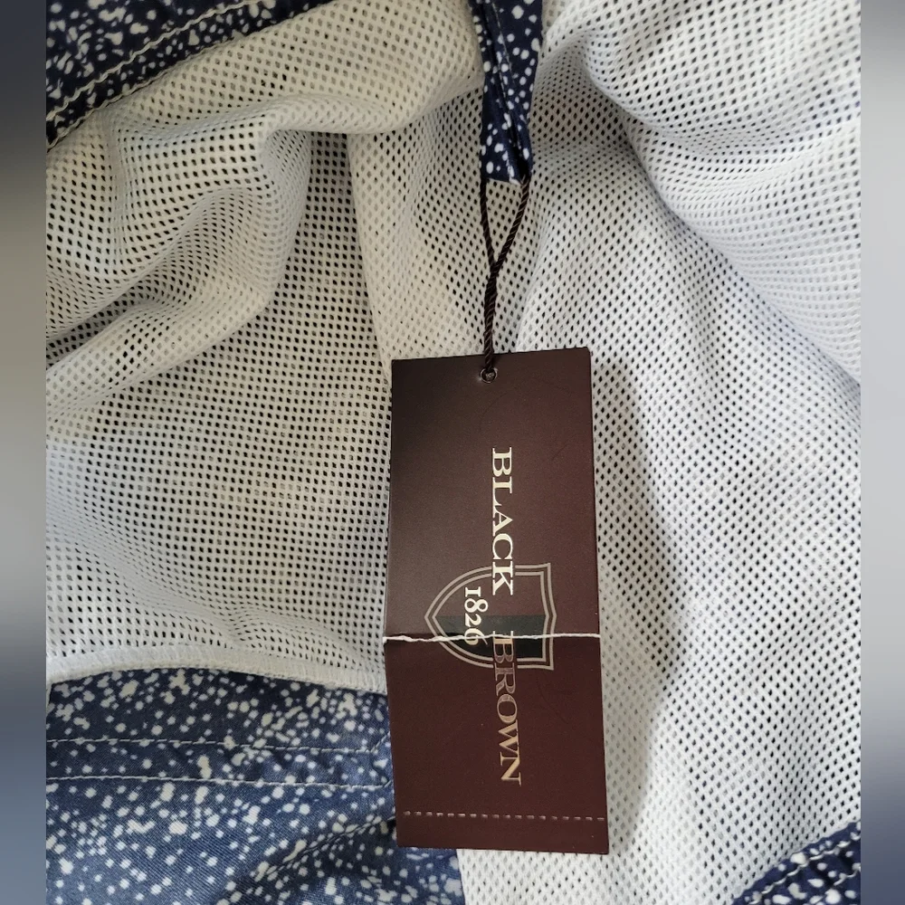 Black Brown 1826 Men's Swim Trunks Blue & White Print Pockets Lined Size…